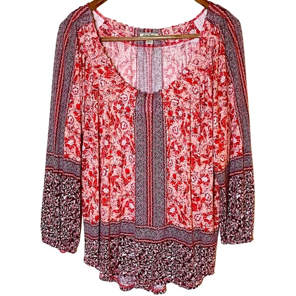 Lucky Brand Tops - Lucky Brand Red Floral Bohemian Long Sleeve Shirt | Size Large